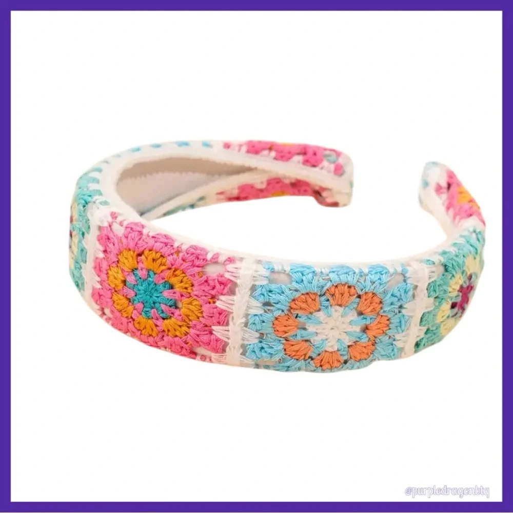 Crochet Floral Padded Headband - Multicolor